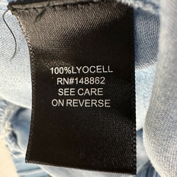 Torrid Skirt WMNS M Blue Chambray Ruffle Shirred Hem Stretch Waist Front Pockets - Picture 8 of 12